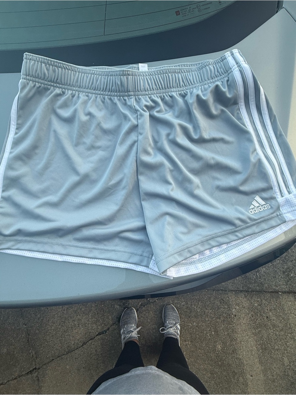 adidas Women's Light Gray Athletic Shorts with White Stripes